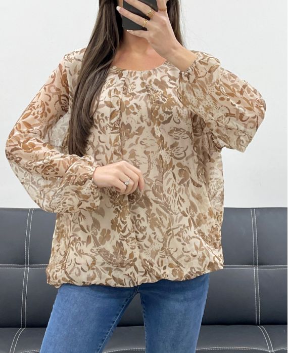 BALL-EFFECT SHEER BLOUSE AH255103 BEIGE