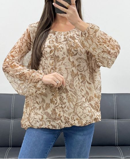 DURCHSICHTIGE BLUSE MIT KUGELEFFEKT AH255103 BEIGE