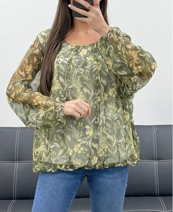 BLUSA TRANSPARENTE EFECTO BOLA AH255103 CAQUI