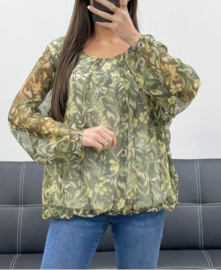 PRZEZROCZYSTA BLUZKA Z EFEKTEM KULI AH255103 KHAKI