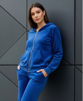 VEST MET CAPUCHON + 2-POCKET BROEK SET FLUWEEL MET STUDS AH36382 KONINGSBLAUW