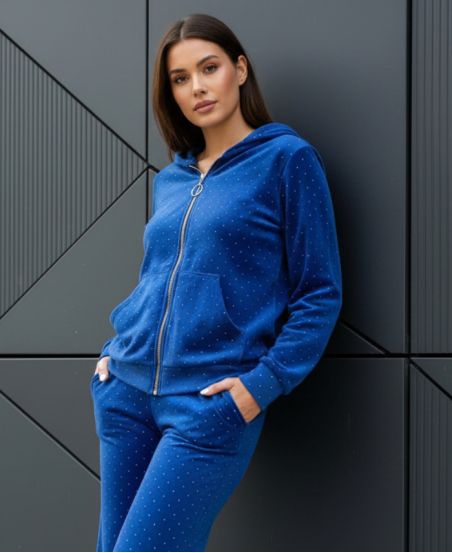 COMPLETO GILET CON CAPPUCCIO + PANTALONE 2 TASCHE IN VELLUTO BORCHIATO AH36382 BLU ROYAL