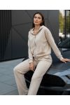 ENSEMBLE GILET A CAPUCHE + PANTALON 2 POCHE VELOURS CLOUTé AH36382 BEIGE
