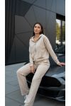 VEST MET CAPUCHON + BROEK SET 2 ZAKKEN STUDD AH36382 BEIGE FLUWEEL