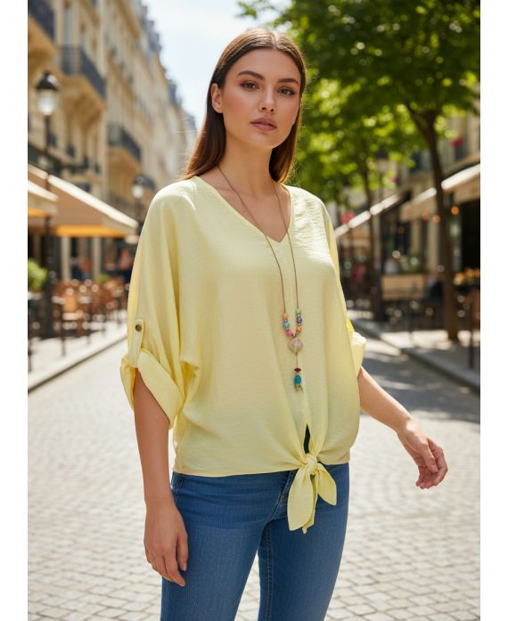 BLOUSE FLUIDE NOUEE AVEC COLLIER PE2090 JAUNE