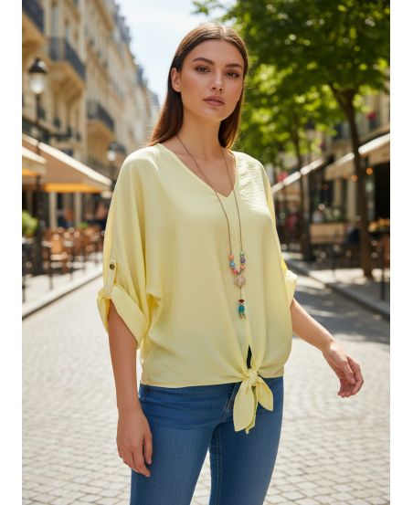 FLIEẞENDE, VERKNOTETE BLUSE MIT KRAGEN SS2090 GELB
