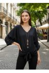 BLUSA NUDOSA FLUIDA CON CUELLO PE2090 NEGRO