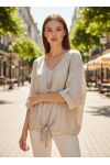 FLIEẞENDE BLUSE MIT KRAGEN GEBUNDEN PE2090 BEIGE