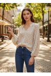 BLOUSE MIT GEPUNKTETEM PRINT PE2095 BEIGE