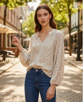 BLOUSE MET POLKADOTPRINT PE2095 BEIGE