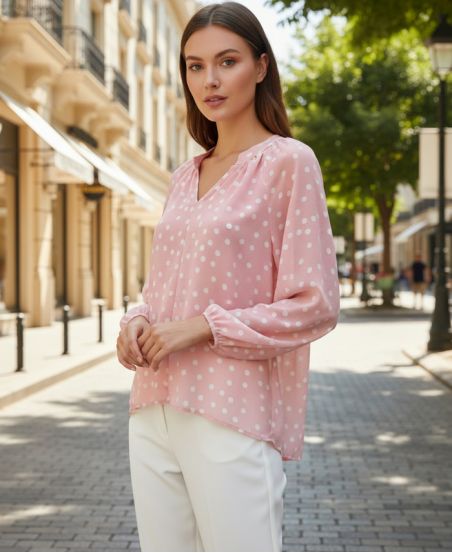 BLOUSE IMPRIMEE POIS PE2095 ROSE