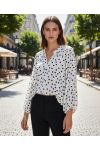 BLUSE MIT GEPUNKTETEM DRUCK, PE2095 WEISS