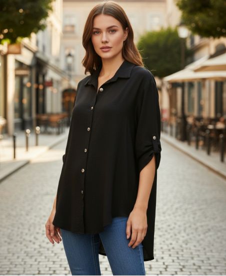 VLOEIEND OVERSIZED SHIRT PE2102 ZWART