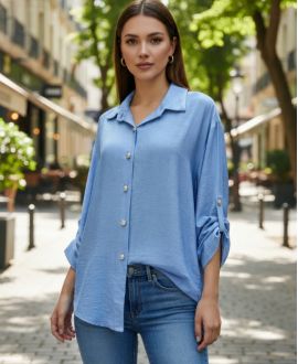 VLOEIEND PE2102 OVERSIZED SHIRT HEMELSBLAUW