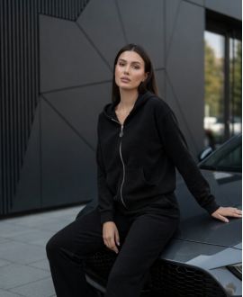 HOODED VEST + 2-POCKET PANTS SET BLACK STUDDED VELVET AH36382