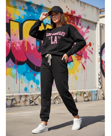 LOS ANGELES EMBROIDERY SWEATSHIRT SET + AH255047 PANTS BLACK