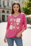 SMILE BI-MATERIAAL KATOEN-LINNEN T-SHIRT PE0818 FUSHIA