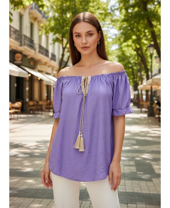 TOP MET ELASTISCHE HALSLIJN PE2412 LILA