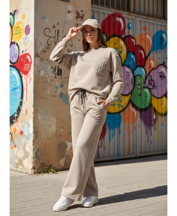ENSEMBLE SWEAT OVERSIZE LOVE + PANTALON 2 POCHES AH255260 BEIGE