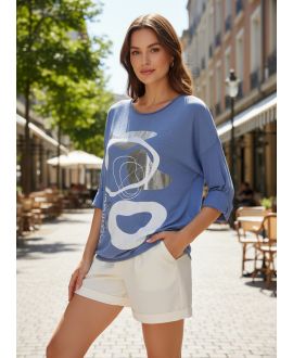 TOP FLOCAGE BI-MATIERE PE0733 BLEU JEANS