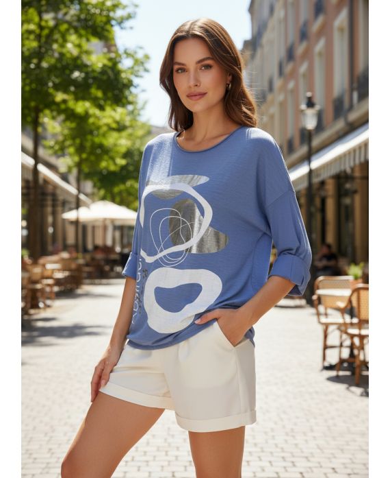 PE0733 TOP FLOCCATO BI-MATERIALE BLUE JEANS