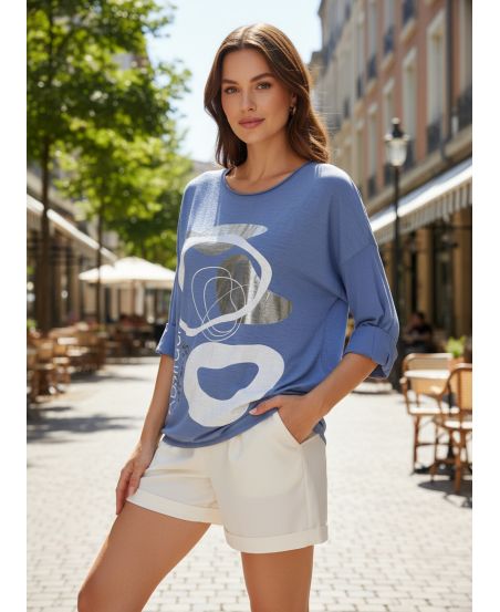 TOP FLOCAGE BI-MATIERE PE0733 BLEU JEANS