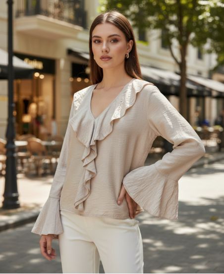 RUFFLE BLOUSE PE2109 BEIGE