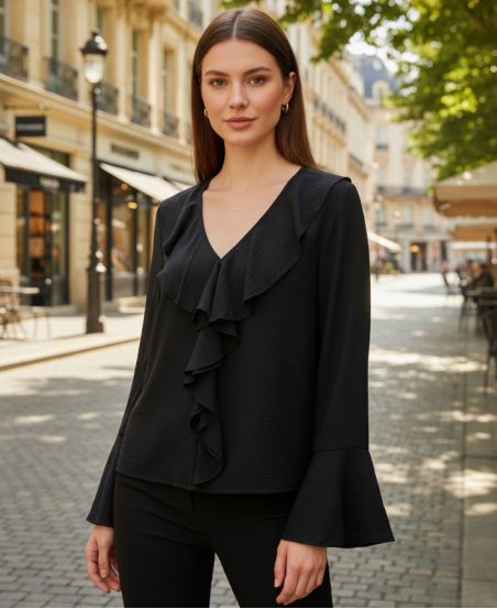 BLOUSE CON VOLANT PE2109 NERO