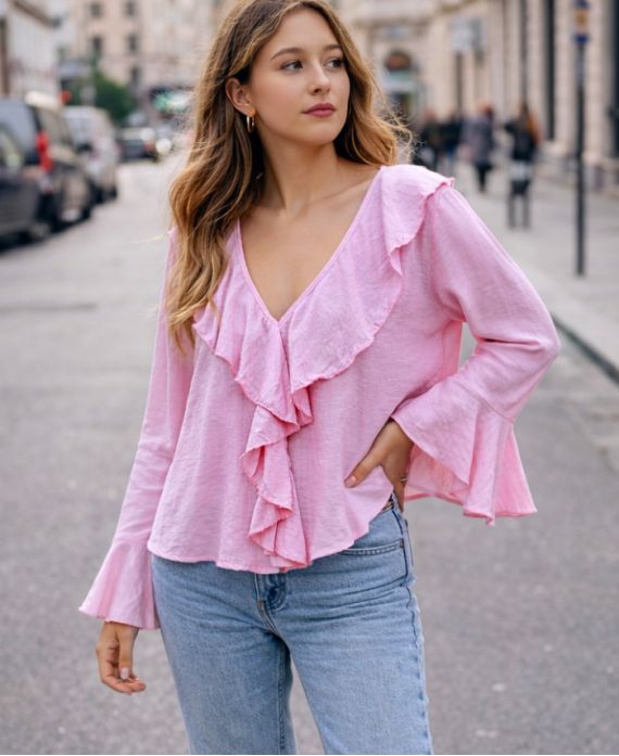 BLOUSE CON VOLANT PE2109 ROSA