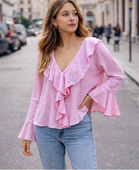 BLOUSE CON VOLANT PE2109 ROSA