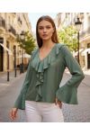 BLOUSE A VOLANTS PE2109 VERT