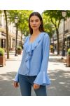 BLOUSE A VOLANTS PE2109 BLEU