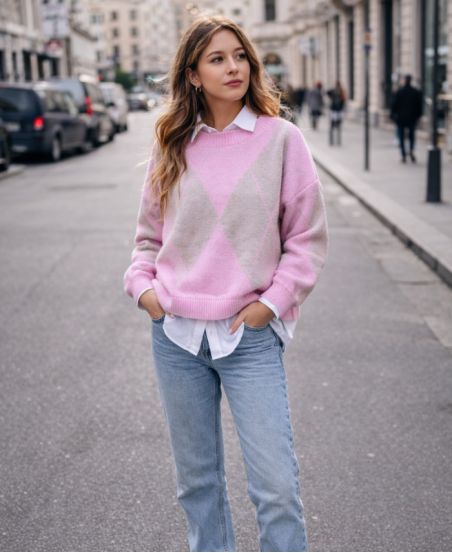 MAGLIONE A MAGLIA DI DIAMANTI PE2115 ROSA