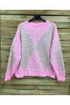 PULL EN MAILLE LOSANGES PE2115 ROSE