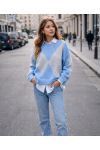 PULL EN MAILLE LOSANGES PE2115 BLEU