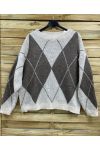 PULL EN MAILLE LOSANGES PE2115 BEIGE