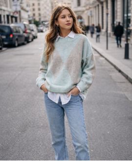 MAGLIONE A MAGLIA VERDE DIAMANTI PE2115