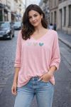 PULL LEGER COEUR PE2121 ROSE
