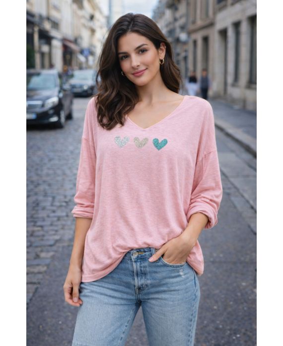 LEKKI SWETER W KSZTAŁCIE SERCA SS2121 RÓŻOWY