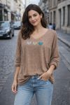 PULL LEGER COEUR PE2121 TAUPE