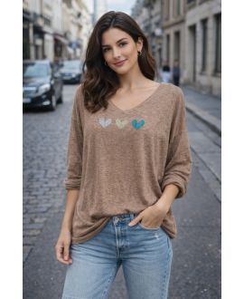 LEKKI SWETER W KSZTAŁCIE SERCA PE2121 TAUPE