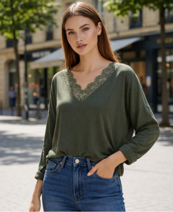 LIGHTWEIGHT LACE SWEATER PE2125 KHAKI