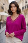 LIGHTWEIGHT LACE SWEATER PE2125 FUSHIA