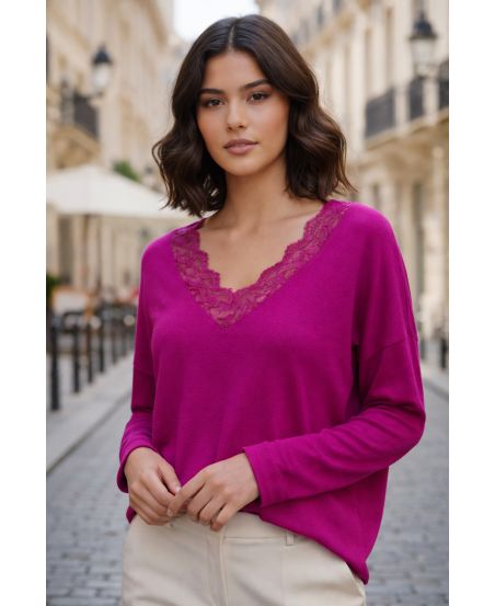 LEICHTER SPITZENPULLOVER PE2125 FUSHIA