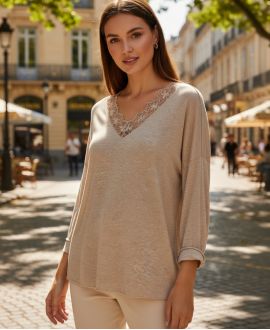 LEKKI KORONKOWY SWETER PE2125 BEŻOWY