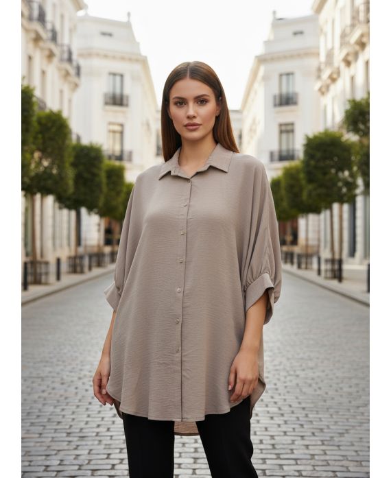 KOSZULA W KOLORZE TAUPE PE2138 OVERSIZE