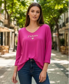 MAGLIONE STAMPATO PE2132 FUCSIA