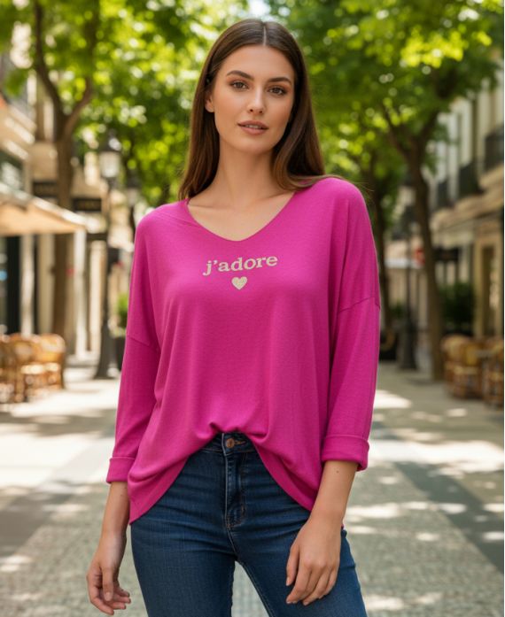 MAGLIONE STAMPATO PE2132 FUCSIA