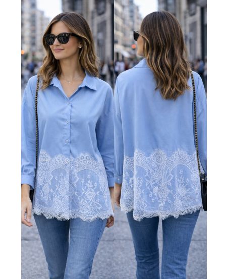 CAMICIA DI PIZZO PE2152 AZZURRO CIELO