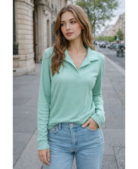 GÓRA POLO PE2156 PASTELOWY WARIANT Z PRĄŻKOWANYM KOŁNIERZEM